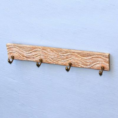 Main image for Whitewashed Wood Coat or Key Rack with Dolphin Hooks Dolphin Beach