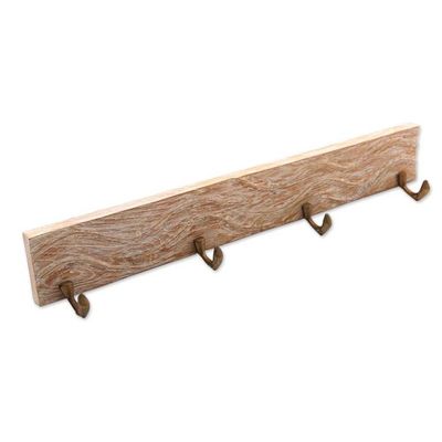 Alternate image for Whitewashed Wood Coat or Key Rack with Dolphin Hooks Dolphin Beach