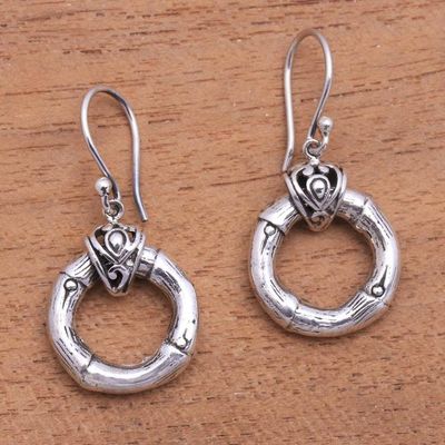 Primary image for Bamboo Pattern Sterling Silver Dangle Earrings from Bali Bamboo Wreaths