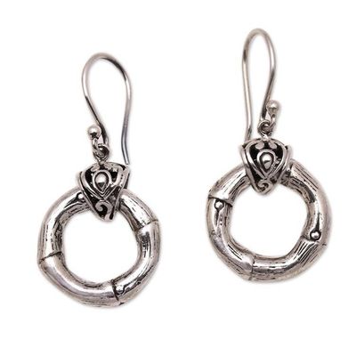 Alternate image for Bamboo Pattern Sterling Silver Dangle Earrings from Bali Bamboo Wreaths