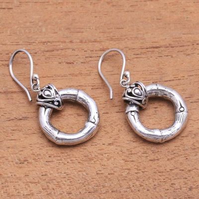 Alternate image for Bamboo Pattern Sterling Silver Dangle Earrings from Bali Bamboo Wreaths