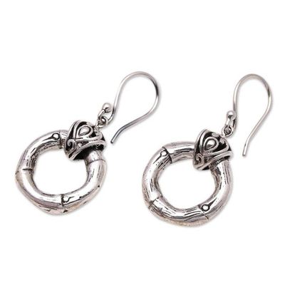 Alternate image for Bamboo Pattern Sterling Silver Dangle Earrings from Bali Bamboo Wreaths