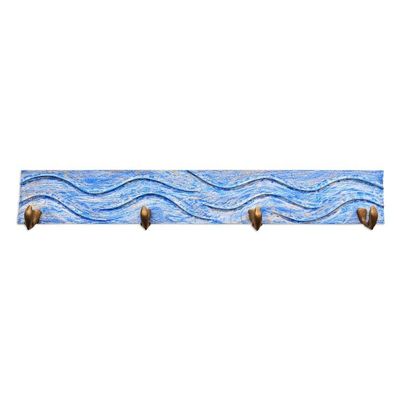 Alternate image for Handcrafted Balinese Blue Teak Wood Coat Rack Hanger Beach Waves in Blue