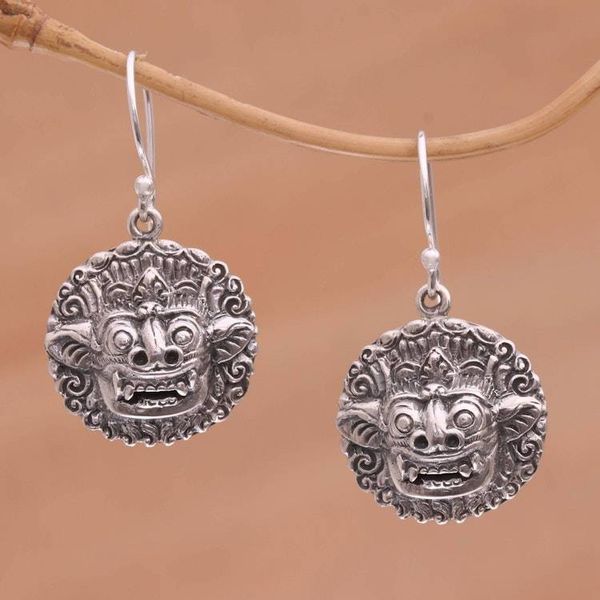 Alternate image for Sterling Silver Barong Guardian Spirit Dangle Earrings Balinese Guardian