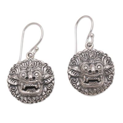 Alternate image for Sterling Silver Barong Guardian Spirit Dangle Earrings Balinese Guardian