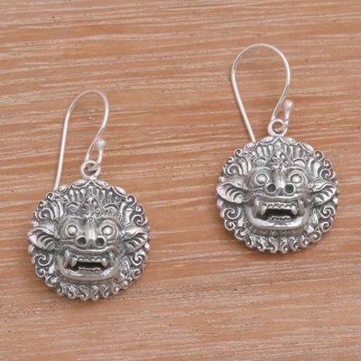 Alternate image for Sterling Silver Barong Guardian Spirit Dangle Earrings Balinese Guardian
