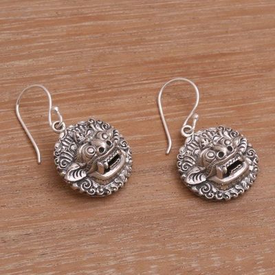 Alternate image for Sterling Silver Barong Guardian Spirit Dangle Earrings Balinese Guardian
