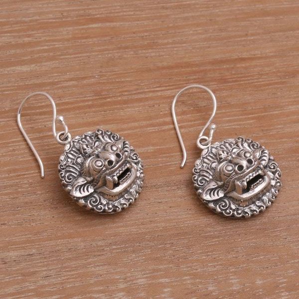 Alternate image for Sterling Silver Barong Guardian Spirit Dangle Earrings Balinese Guardian