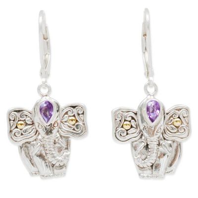 Main image for Hand Made Amethyst Elephant Dangle Earrings from Indonesia Indonesian Elephant