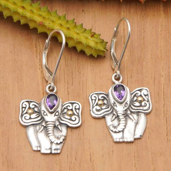 Alternate image for Hand Made Amethyst Elephant Dangle Earrings from Indonesia Indonesian Elephant