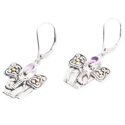 Alternate image for Hand Made Amethyst Elephant Dangle Earrings from Indonesia Indonesian Elephant