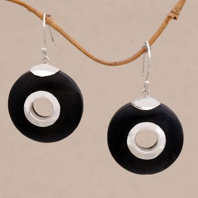 Primary image for Sterling Silver and Lava Stone Circle Earrings from Bali Wheels of Change