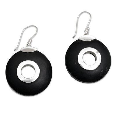 Alternate image for Sterling Silver and Lava Stone Circle Earrings from Bali Wheels of Change