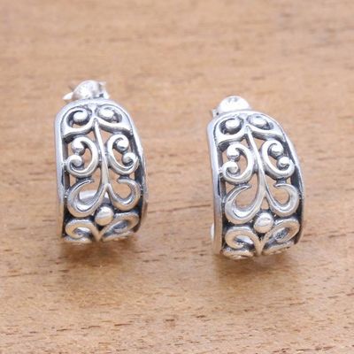 Primary image for Openwork Swirl Pattern Sterling Silver Half-Hoop Earrings Swirling Trellis