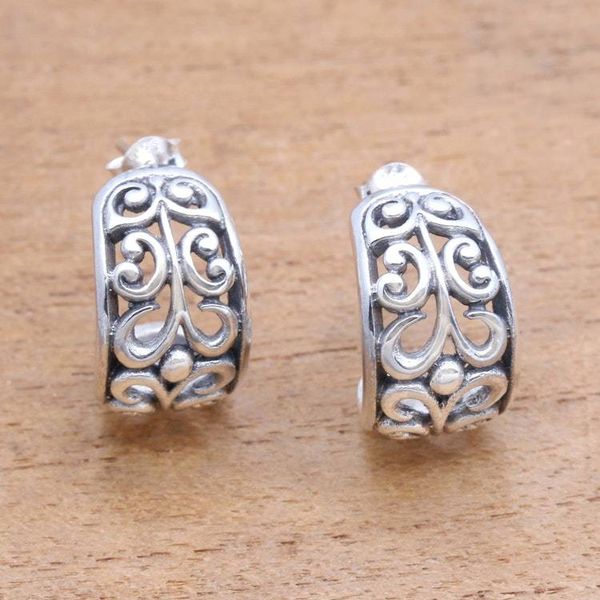 Alternate image for Openwork Swirl Pattern Sterling Silver Half-Hoop Earrings Swirling Trellis