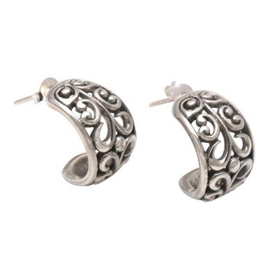 Alternate image for Openwork Swirl Pattern Sterling Silver Half-Hoop Earrings Swirling Trellis