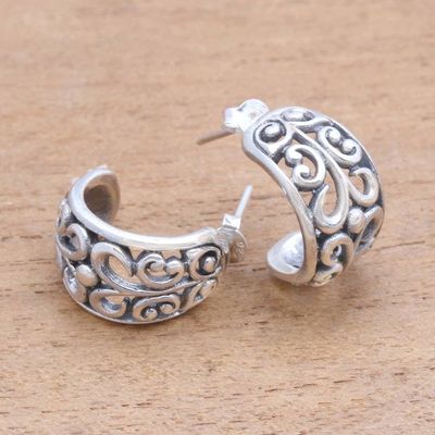 Alternate image for Openwork Swirl Pattern Sterling Silver Half-Hoop Earrings Swirling Trellis