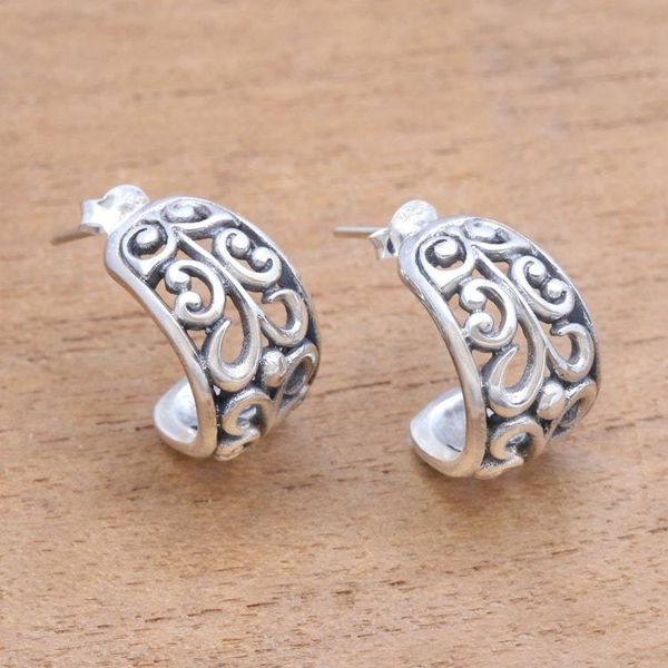 Alternate image for Openwork Swirl Pattern Sterling Silver Half-Hoop Earrings Swirling Trellis