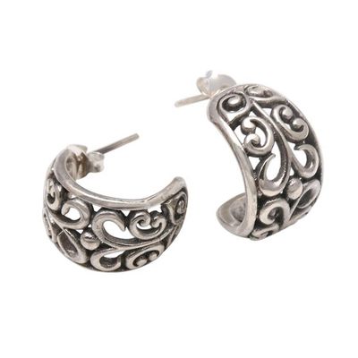 Alternate image for Openwork Swirl Pattern Sterling Silver Half-Hoop Earrings Swirling Trellis