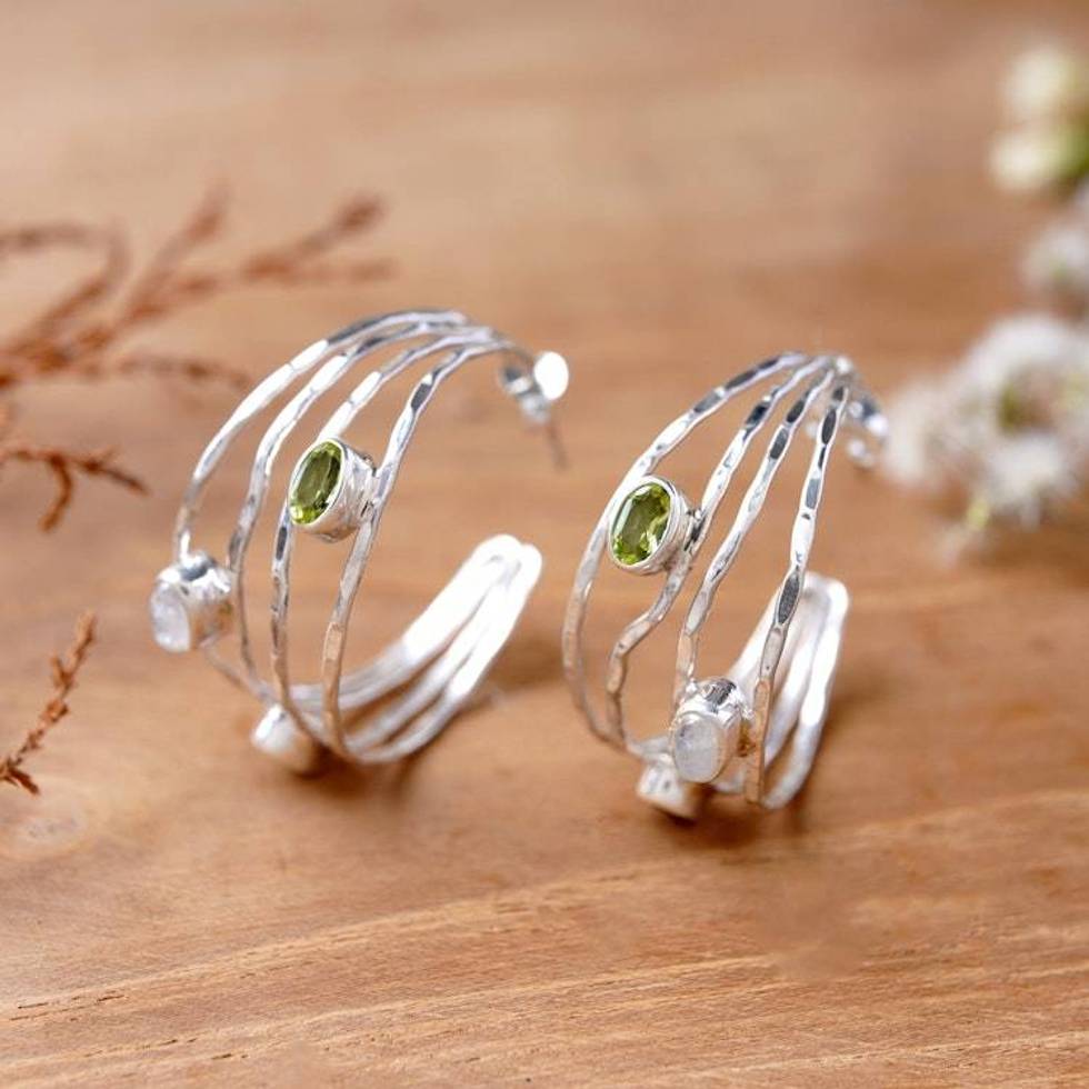 Multigemstone and Sterling Silver Half-Hoop Earrings 'Brilliant Majesty'