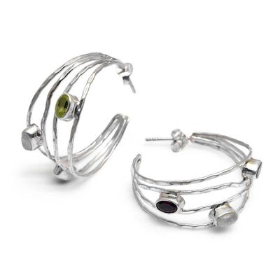 Alternate image for Multigemstone and Sterling Silver Half-Hoop Earrings Brilliant Majesty