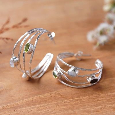 Alternate image for Multigemstone and Sterling Silver Half-Hoop Earrings Brilliant Majesty
