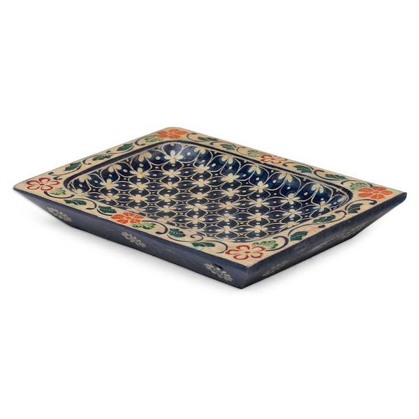 Alternate image for Handmade Clover Patterned Midnight Blue Pule Wood Catchall Nocturnal Clover