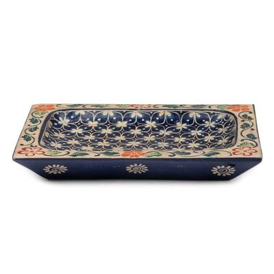 Alternate image for Handmade Clover Patterned Midnight Blue Pule Wood Catchall Nocturnal Clover