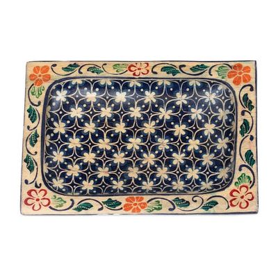 Alternate image for Handmade Clover Patterned Midnight Blue Pule Wood Catchall Nocturnal Clover