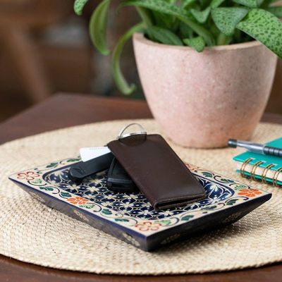 Alternate image for Handmade Clover Patterned Midnight Blue Pule Wood Catchall Nocturnal Clover