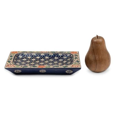 Alternate image for Handmade Clover Patterned Midnight Blue Pule Wood Catchall Nocturnal Clover