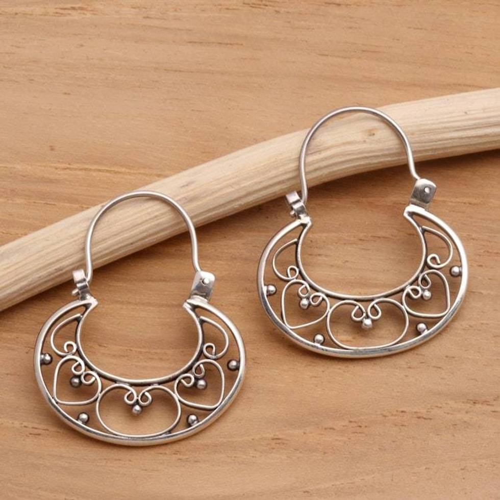 Sterling Silver Hoop Earrings 'Our Three Hearts'