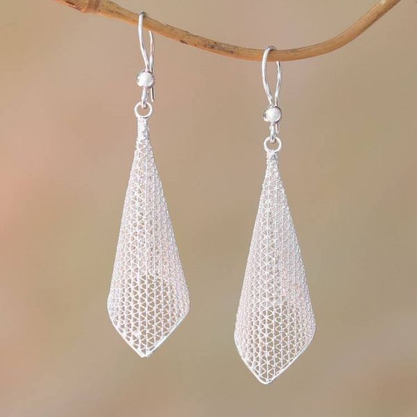 Alternate image for Sterling Silver Filigree Trumpet Dangle Earrings Trumpet Leaf