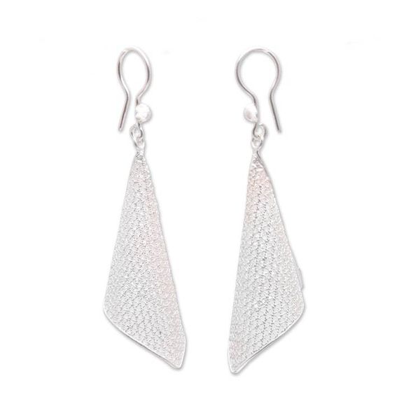 Alternate image for Sterling Silver Filigree Trumpet Dangle Earrings Trumpet Leaf