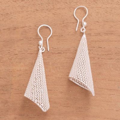 Alternate image for Sterling Silver Filigree Trumpet Dangle Earrings Trumpet Leaf
