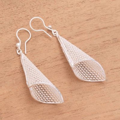 Alternate image for Sterling Silver Filigree Trumpet Dangle Earrings Trumpet Leaf