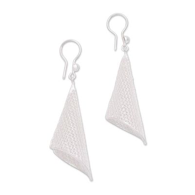 Alternate image for Sterling Silver Filigree Trumpet Dangle Earrings Trumpet Leaf