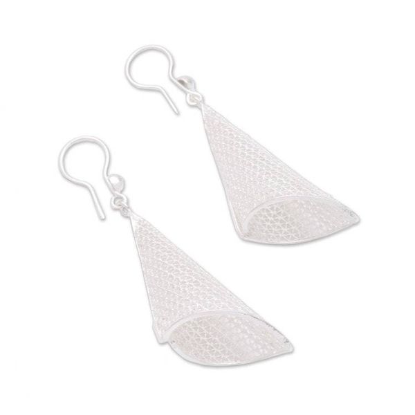 Alternate image for Sterling Silver Filigree Trumpet Dangle Earrings Trumpet Leaf