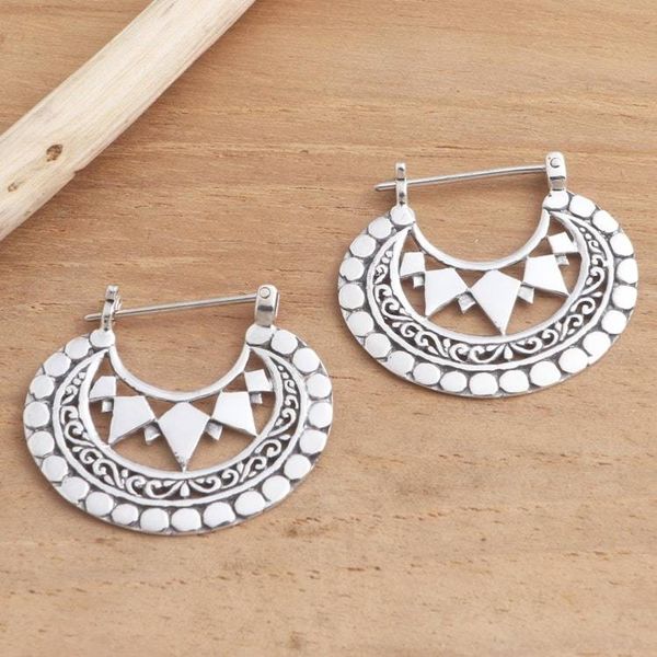 Alternate image for Balinese Sterling Silver Hoop Earrings Sharp Curves