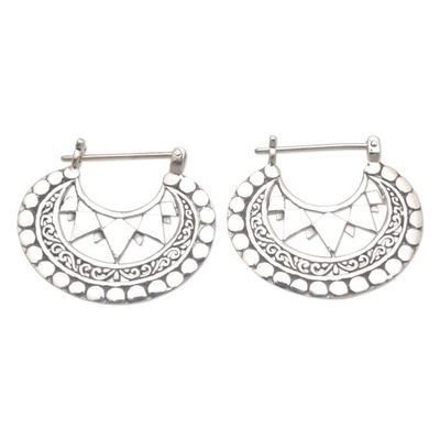 Alternate image for Balinese Sterling Silver Hoop Earrings Sharp Curves