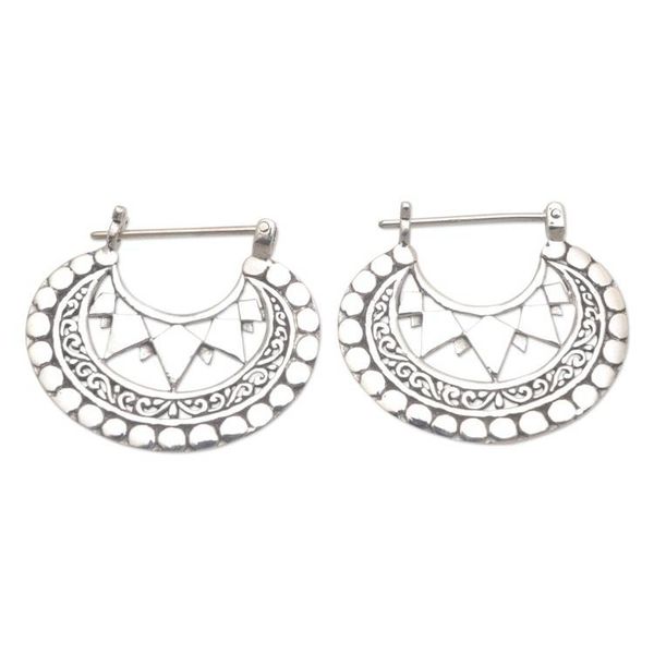 Alternate image for Balinese Sterling Silver Hoop Earrings Sharp Curves