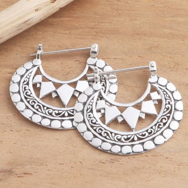 Alternate image for Balinese Sterling Silver Hoop Earrings Sharp Curves