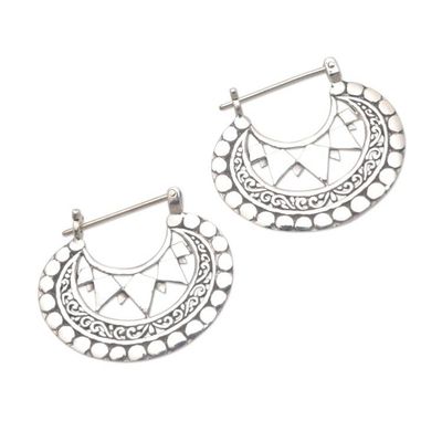 Alternate image for Balinese Sterling Silver Hoop Earrings Sharp Curves