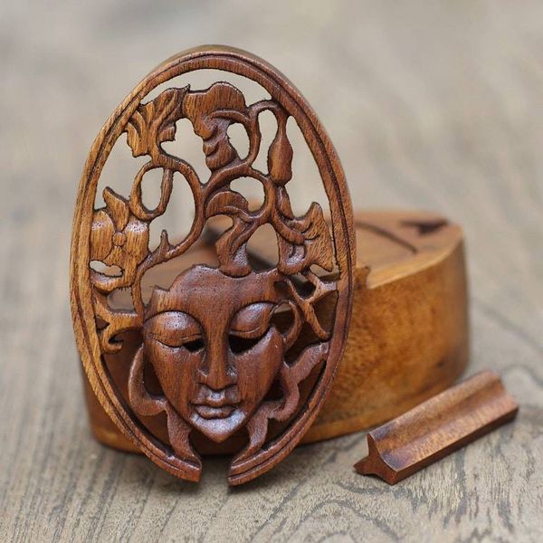 Alternate image for Handcrafted Suar Wood Puzzle Box Bawang Lady