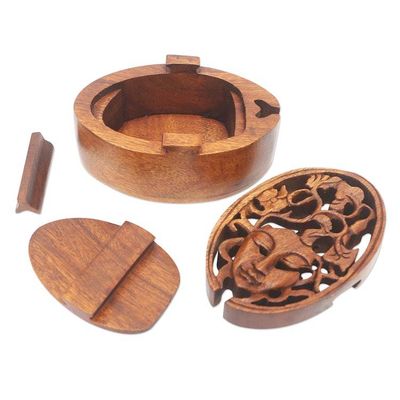 Alternate image for Handcrafted Suar Wood Puzzle Box Bawang Lady