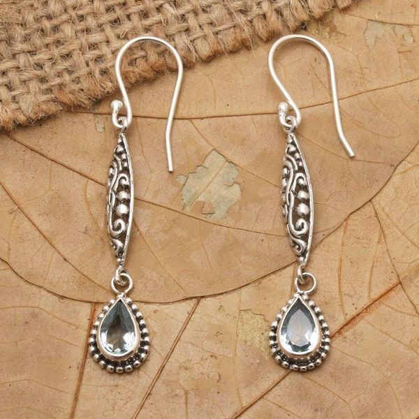 Alternate image for Blue Topaz and Sterling Silver Dangle Earrings from Bali Blue Nirvana