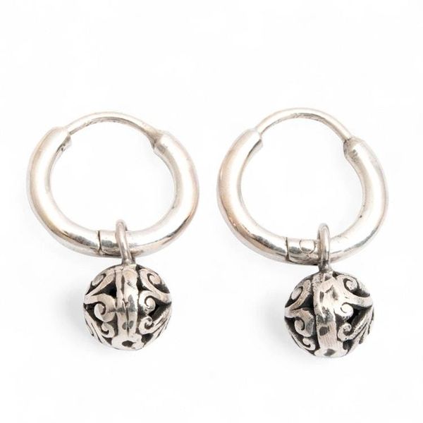 Alternate image for Sterling Silver Hoop Earrings with Balinese Swirl Ball Motif Swirling Garden