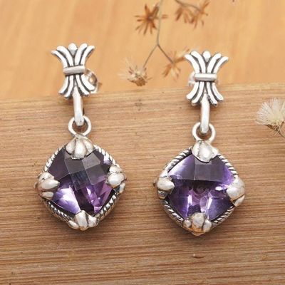 Alternate image for Sterling Silver Dangle Earrings with Faceted Amethyst Stone Purple Fairytale