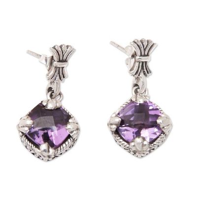 Alternate image for Sterling Silver Dangle Earrings with Faceted Amethyst Stone Purple Fairytale