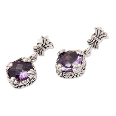 Alternate image for Sterling Silver Dangle Earrings with Faceted Amethyst Stone Purple Fairytale